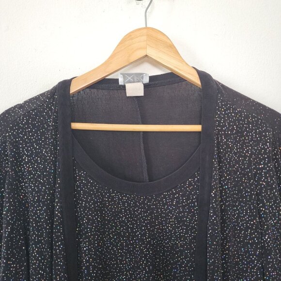 Vintage Y2k Expo Slinky Layered Shirt Cardigan Sparkle Holiday Size 8 New Years - Picture 2 of 6
